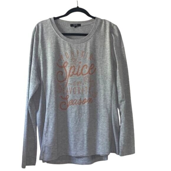 Pumpkin Spice Season Graphic Gray Long Sleeve Shirt Modern Canvas XXL - Picture 2 of 7